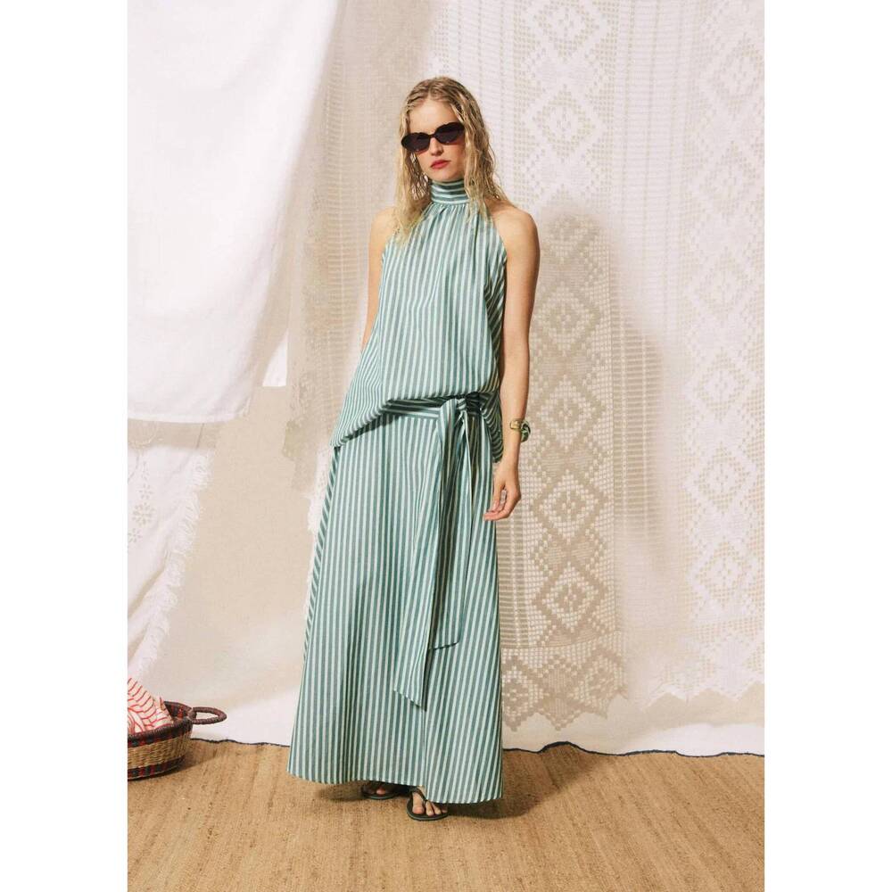 NEW FRNCH high waisted wrap maxi skirt in shore green